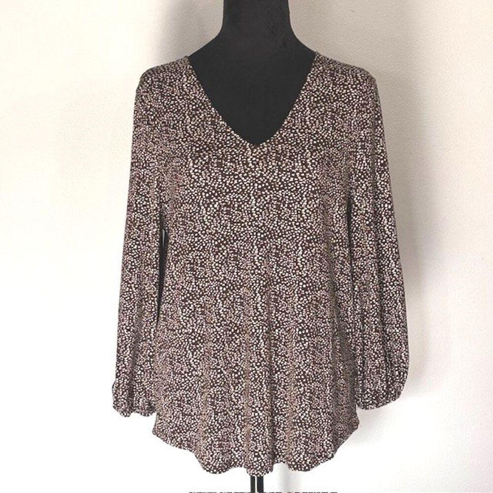 Adrianna Papell Women's Brown Long Sleeve Flowy Blouse Size M Boho Fall Autumn